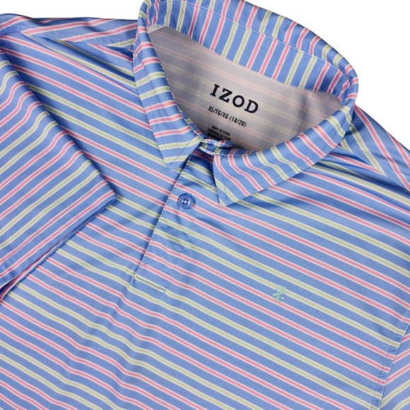 Izod Other - IZOD Polo Shirt Boys XL Blue Striped Short Sleeve Performance Golf Top IZSHB4KF